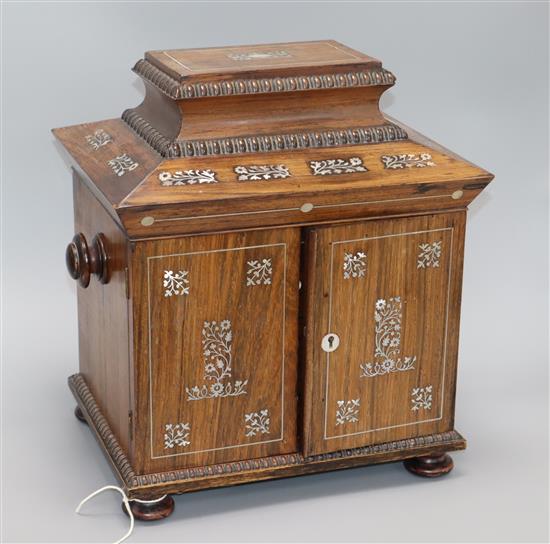 A Victorian mother of pearl inlaid rosewood jewellery cabinet